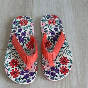 Cat & Jack Floral Kids Flip Flops - Red and Cream